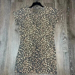 First Love Cheetah Print T-shit Dress With Pockets. Size Small